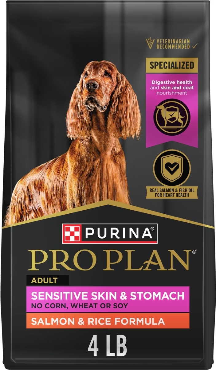 Purina-Pro-Plan-Adult-Sensitive-Skin-Stomach-Salmon-Rice-Formula-Dry-Dog-Food Benebone-Bacon-Flavor-Wishbone-Tough-Dog-Chew-Toy