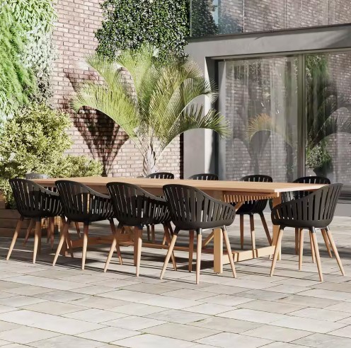 Amazonia LuLu 11-Piece Teak-Finish Rectangular Patio Dining Set