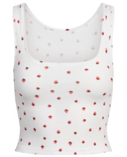 Cotton Rib Tank – Snow Strawberry Print Cotton Rib Tank – Snow Strawberry Print