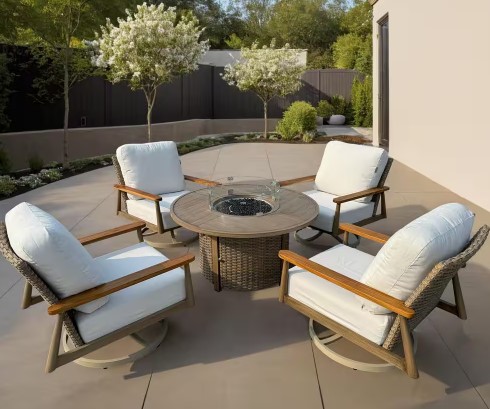 HiGreen Manbo 5-Piece Aluminum Wicker Patio Fire Pit Seating Set