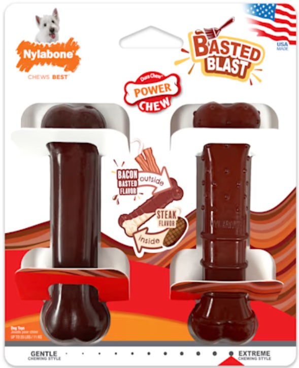Nylabone Power Chew Basted Blast Dual Flavored Dog Toys Benebone-Bacon-Flavor-Wishbone-Tough-Dog-Chew-Toy-1
