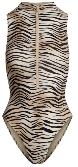 Signature Swim Zip Front One Piece – Champagne Tiger Print Signature Swim Zip Front One Piece – Champagne Tiger Print