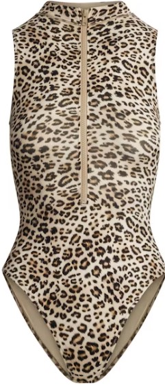 Signature Swim Zip Front Sleeveless One Piece – Champagne Leopard Print Signature Swim Zip Front Sleeveless One Piece – Champagne Leopard Print