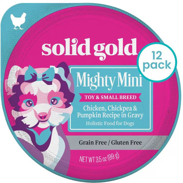 Solid Gold Mighty Mini Chicken, Chickpea & Pumpkin Recipe in Gravy Grain-Free Toy & Small Breed Dog Food Cups Solid Gold Mighty Mini Chicken, Chickpea & Pumpkin Recipe in Gravy Grain-Free Toy & Small Breed Dog Food Cups