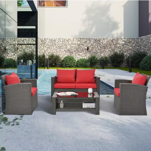 Tunearary 4-Piece PE Wicker Outdoor Patio Conversation Set
