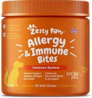 Zesty Paws Allergy & Immune Bites Lamb Flavored Soft Chews Allergies, Immune, & Gut Support Supplement for Dogs