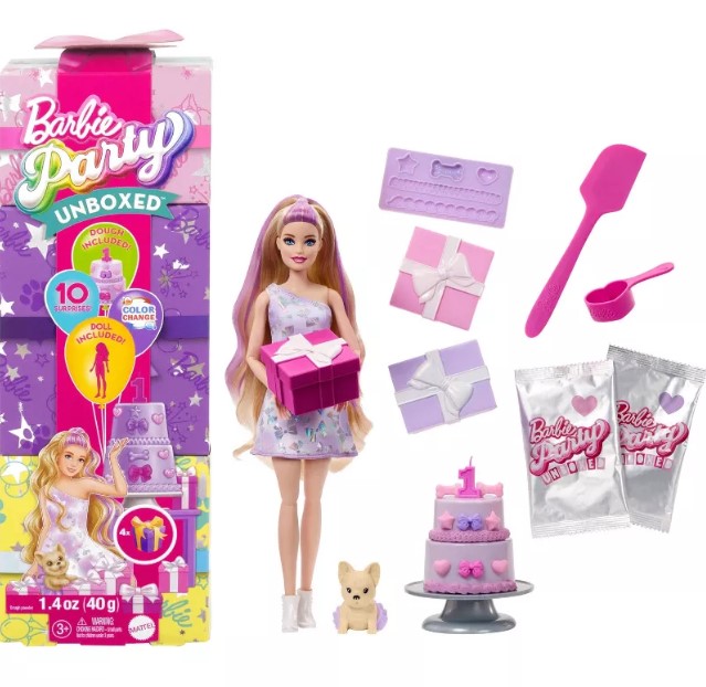 barbie-party-unboxed-pet-birthday-series-doll-and-accessories-birthday-bows-set-with-10-surprises