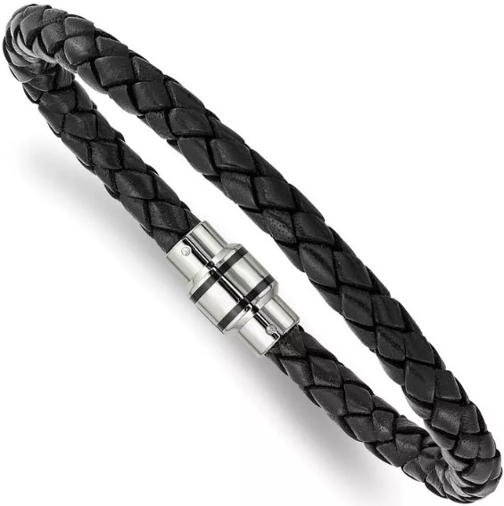 black-bow-jewelry-stainless-steel-black-or-black-orange-leather-7mm-woven-bracelet-9-in