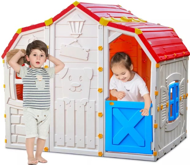 costway-kids-playhouse-realistic-cottage-playhouse-with-openable-windows-working-door