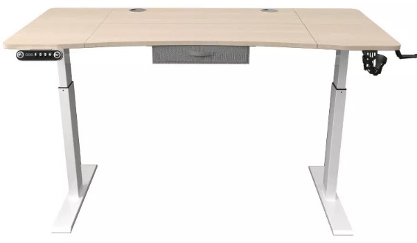 homeroots-adjustable-height-oak-and-white-metal-and-wood-hi-low-sit-or-stand-desk