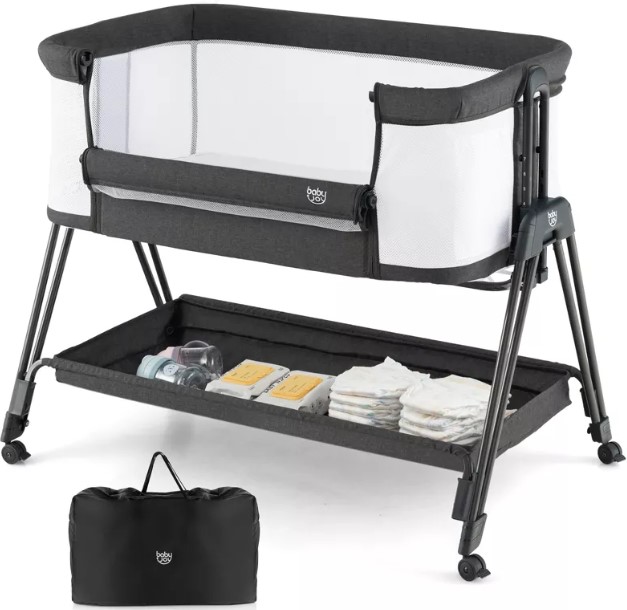 infans-baby-bedside-sleeper-bassinet-w-wheels-storage-tray-folding-adjustable-crib