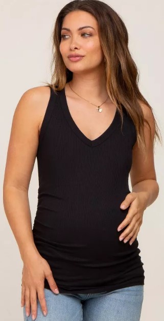 pinkblush-black-ribbed-sleeveless-ruched-maternity-tank-top