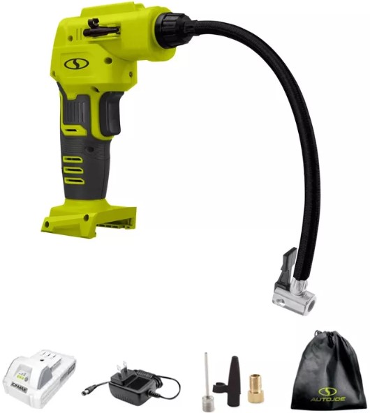 sun-joe-auto-joe-portable-air-compressor-24-volt-2-ah-cordless-tire-inflator-pump-with-battery-and-charger-for-bike-and-pool-accessories-green