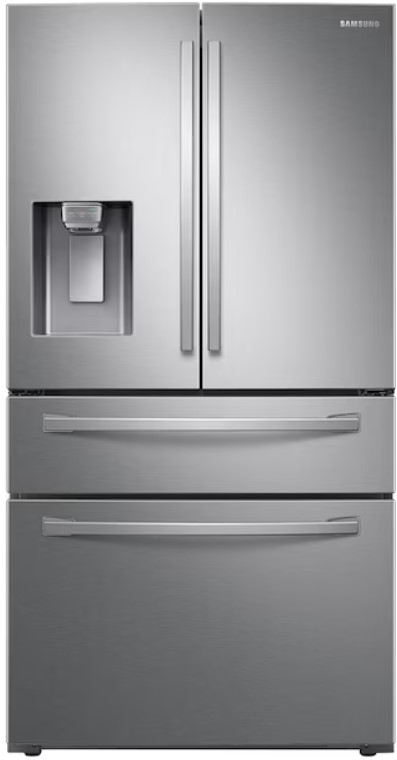 Samsung-28-cu-ft-4-Door-French-Door-Refrigerator-with-Ice-Maker-Fingerprint-Resistant-Stainless-Steel-ENERGY-STAR Made-in-USA-Raval-Top-Grain-Leather-Sofa-Bed