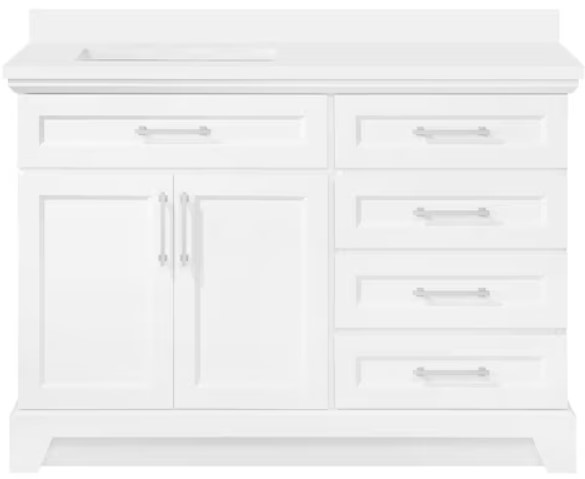 allen-roth-Felix-48-in-White-Undermount-Single-Sink-Bathroom-Vanity-with-White-Engineered-Stone-Top Made-in-USA-Raval-Top-Grain-Leather-Sofa-Bed