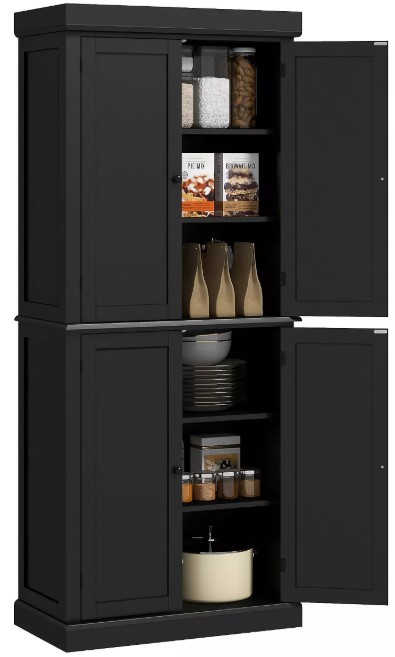 homcom-freestanding-modern-4-door-kitchen-pantry-storage-cabinet-organizer-with-6-tier-shelves-and-4-adjustable-shelves yaheetech-set-of-2-button-tufted-modern-accent-armchairs-with-lumbar-support-retro-brown